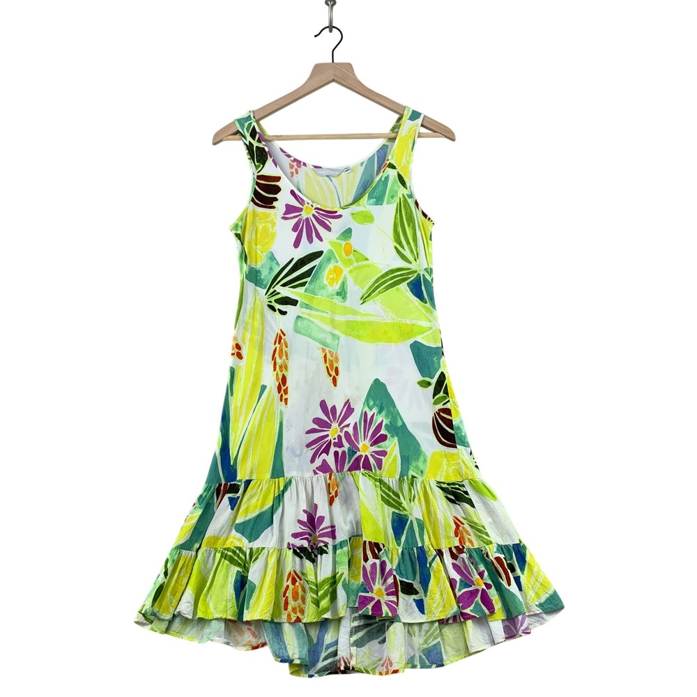 Jams World Sugar Daisy Dress Women XS White Floral Ruffle Hem Ruffle Hawaiian